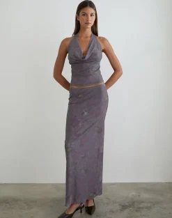 Alfreda Maxi Skirt in Flare Flower Purple