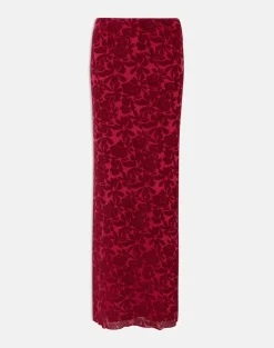 Alfreda Maxi Skirt in Flocked Mesh Flower Cherry