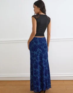 Alfreda Maxi Skirt in Midnight Leaf Flock Navy
