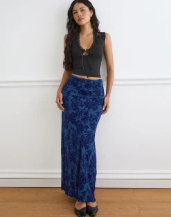 Alfreda Maxi Skirt in Midnight Leaf Flock Navy