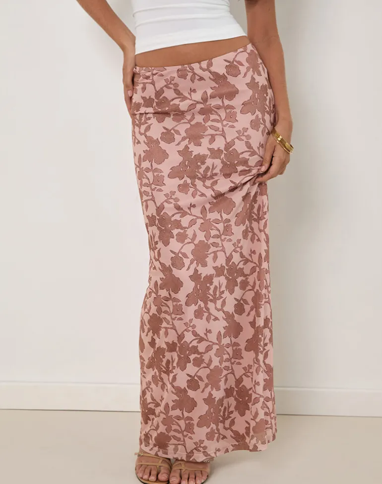 Alfreda Maxi Skirt in Neutral Floral Print