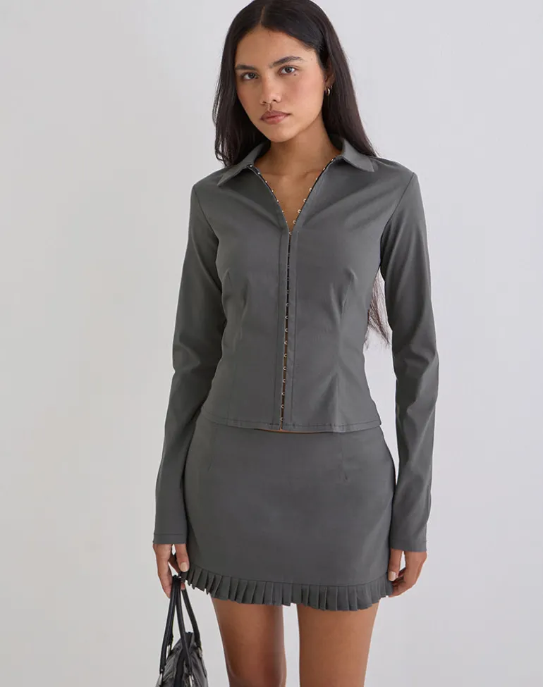 Alika Long Sleeve Top in Tailoring Slate Grey