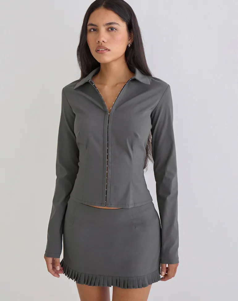 Alika Long Sleeve Top in Tailoring Slate Grey