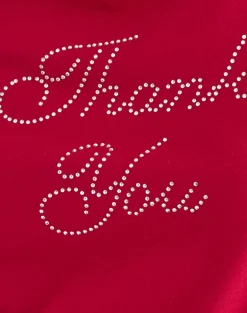 Alio Tee in Scarlet Red with Diamante Thank You Graphic
