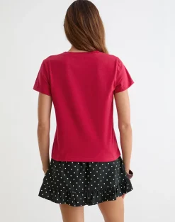 Alio Tee in Scarlet Red with Diamante Thank You Graphic