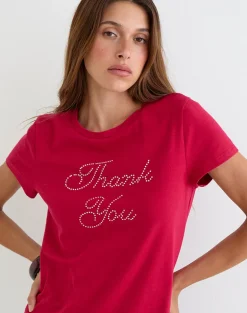 Alio Tee in Scarlet Red with Diamante Thank You Graphic