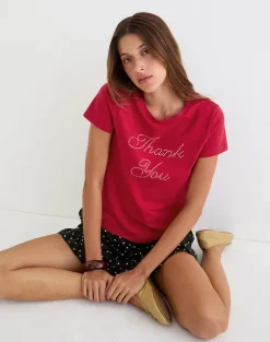 Alio Tee in Scarlet Red with Diamante Thank You Graphic