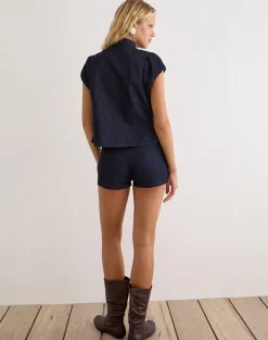 Alita Mini Short in Chambray Indigo with Buttons