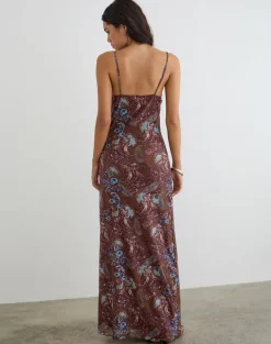 Alnaka Maxi Dress in Feathery Paisley Brown