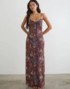 Alnaka Maxi Dress in Feathery Paisley Brown