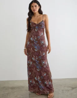 Alnaka Maxi Dress in Feathery Paisley Brown