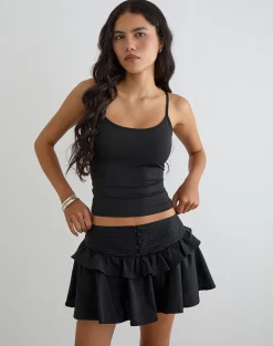 Alna V Waist Skort with Ruffle in Poplin Black