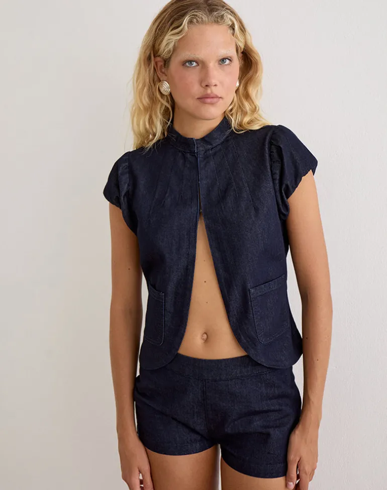 Alnira Pea Coat Top in Chambray Indigo