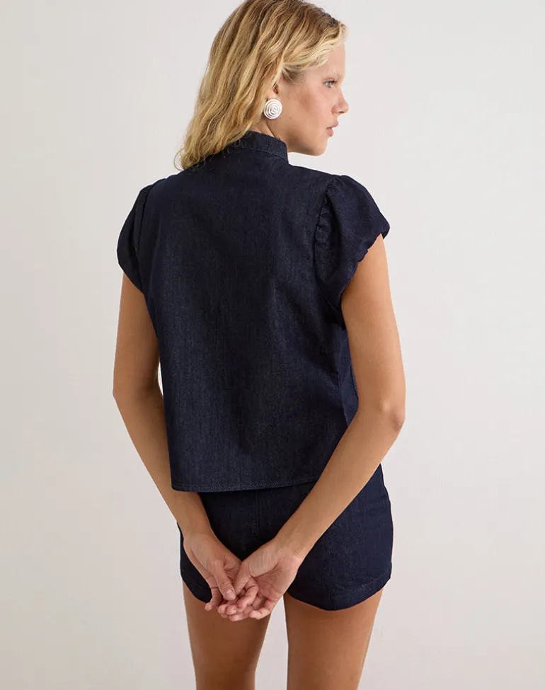 Alnira Pea Coat Top in Chambray Indigo