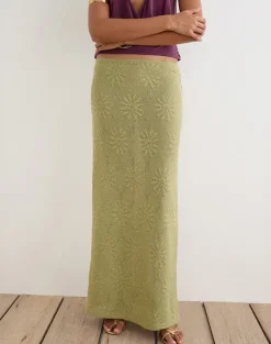 Aloria Maxi Skirt in Sequin Knit Green