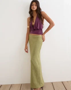 Aloria Maxi Skirt in Sequin Knit Green