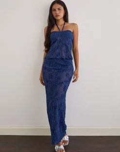 Alphia Maxi Skirt in Sequin Knit Navy