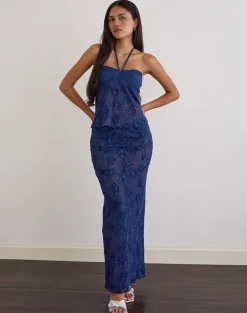 Alphia Maxi Skirt in Sequin Knit Navy