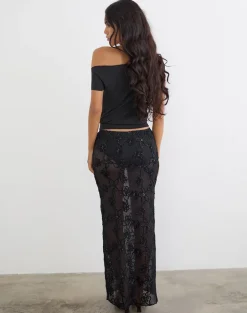 Alphia Maxi Skirt in Sequin Knit Black