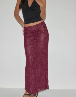 Alphia Maxi Skirt in Sequin Knit Burgundy