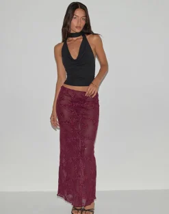 Alphia Maxi Skirt in Sequin Knit Burgundy