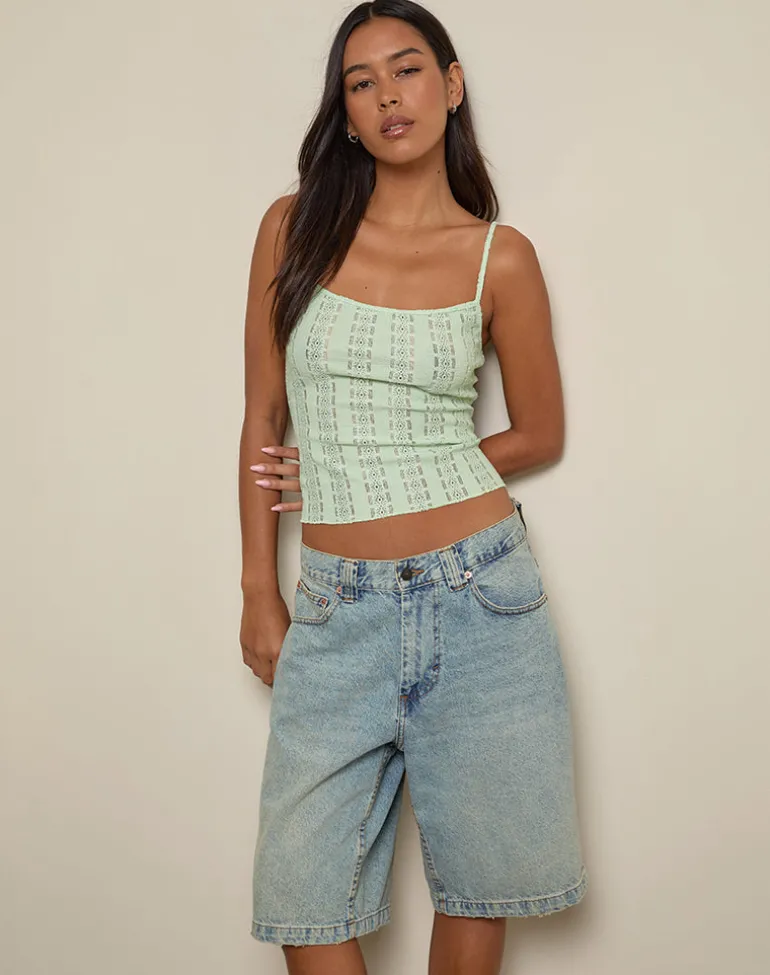 Aluca Cami Top in Broderie Flower Lace Mint