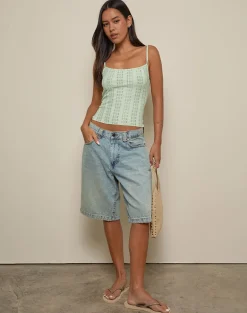 Aluca Cami Top in Broderie Flower Lace Mint