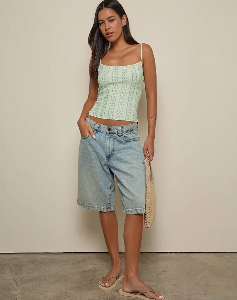 Aluca Cami Top in Broderie Flower Lace Mint