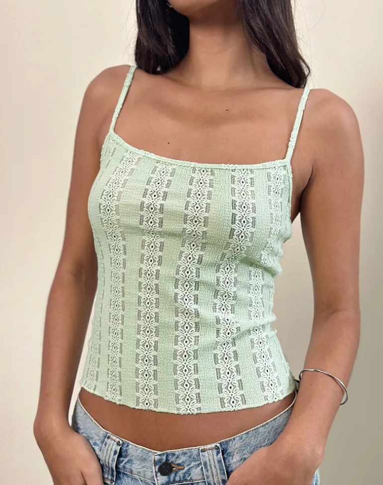 Aluca Cami Top in Broderie Flower Lace Mint