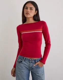 Amabon Long Sleeve Top in Adrenaline Red Stripe