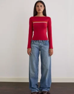 Amabon Long Sleeve Top in Adrenaline Red Stripe