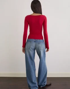 Amabon Long Sleeve Top in Adrenaline Red Stripe
