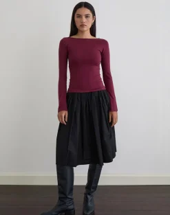 Amabon Long Sleeve Top in Burgundy