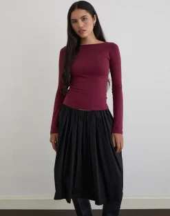 Amabon Long Sleeve Top in Burgundy