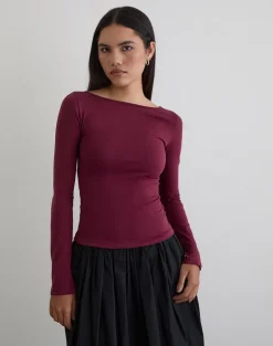 Amabon Long Sleeve Top in Burgundy