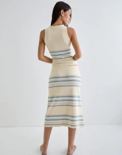 Amalia Midi Skirt in Cream with Blue and Grey Stripes