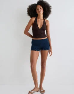 Amane Foldover Short in Rayon Jersey Navy