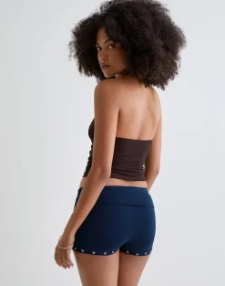 Amane Foldover Short in Rayon Jersey Navy