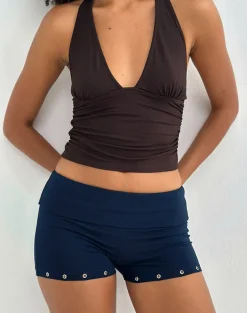Amane Foldover Short in Rayon Jersey Navy