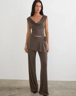 Amata Trouser Skirt in Cupro Dark Brown