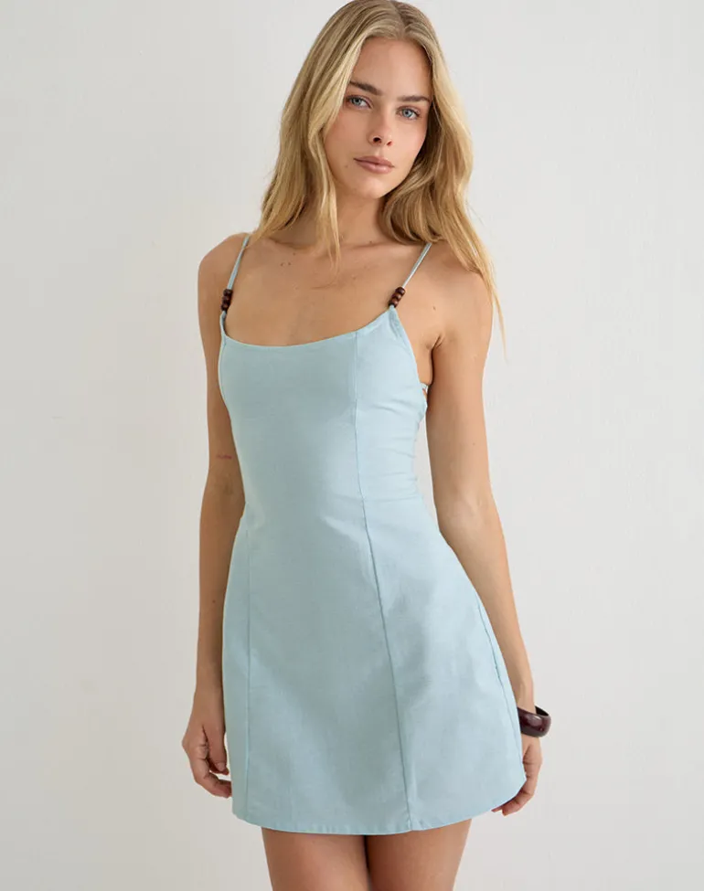 Ambra Scoop Mini Dress in Linen Steel Blue