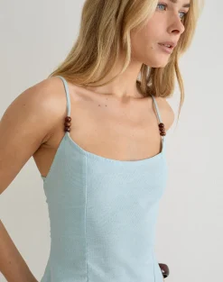 Ambra Scoop Mini Dress in Linen Steel Blue
