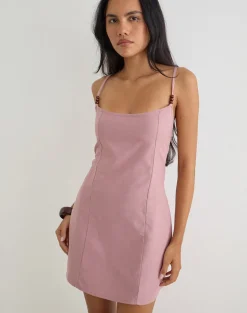 Ambra Scoop Mini Dress in Linen Dusty Rose