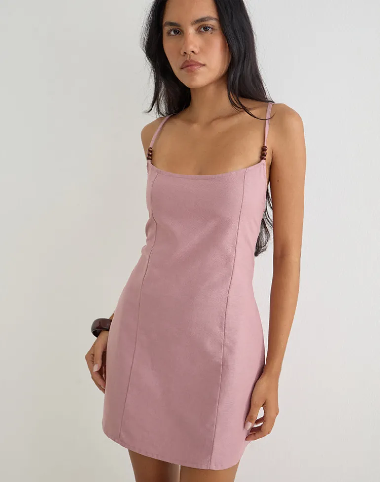 Ambra Scoop Mini Dress in Linen Dusty Rose