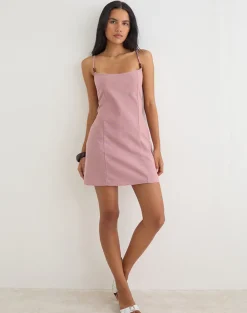 Ambra Scoop Mini Dress in Linen Dusty Rose