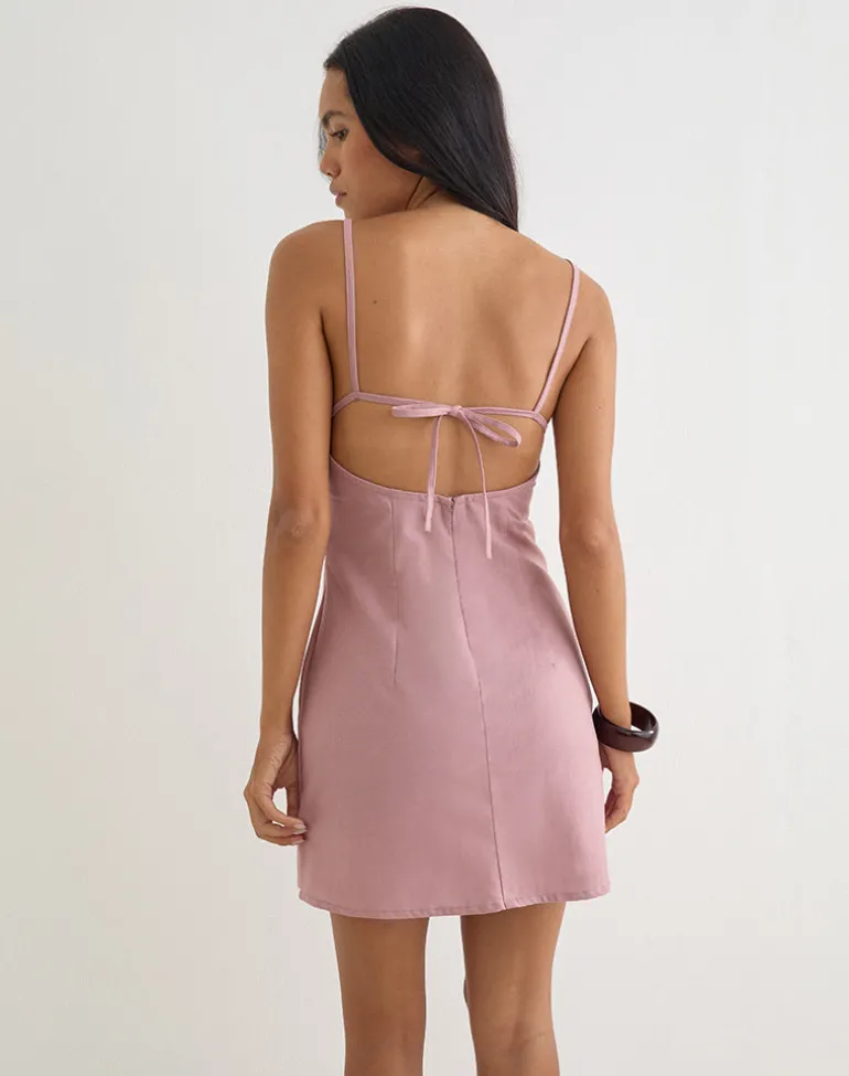 Ambra Scoop Mini Dress in Linen Dusty Rose