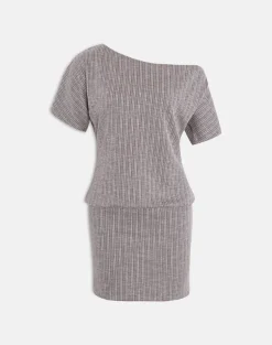 Amelita Mini Dress in Rib Knit Brown Grey