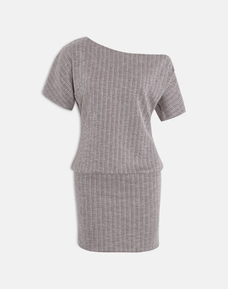 Amelita Mini Dress in Rib Knit Brown Grey