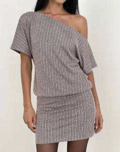 Amelita Mini Dress in Rib Knit Brown Grey
