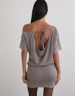 Amelita Mini Dress in Rib Knit Brown Grey